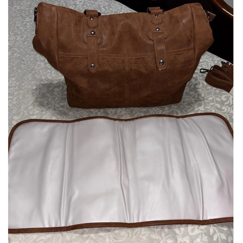 Little‎ Company Vienna Diaper Bag Cognac Brown Vegan Leather Tote baby Lee